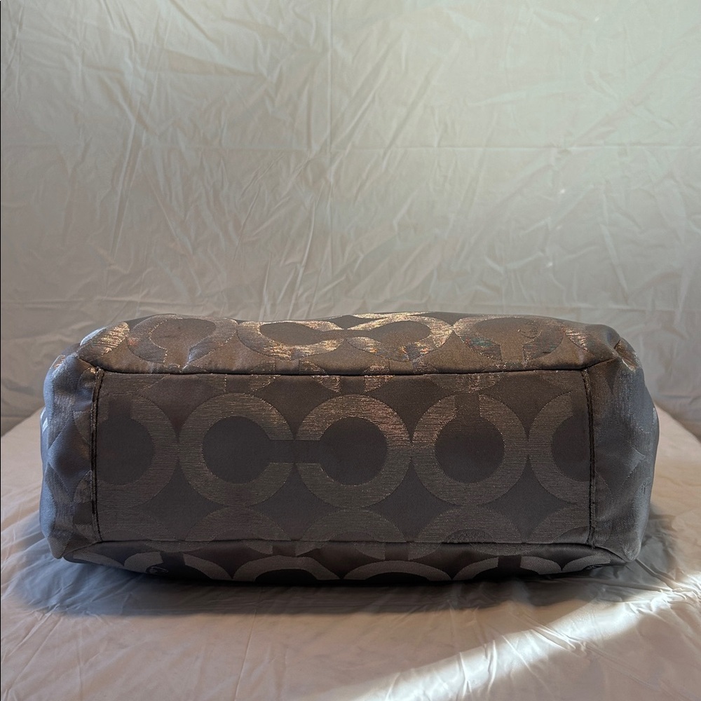 Coach Mia Op Art Lurex Grey Canvas Tote No 15746 - Picture 6 of 10